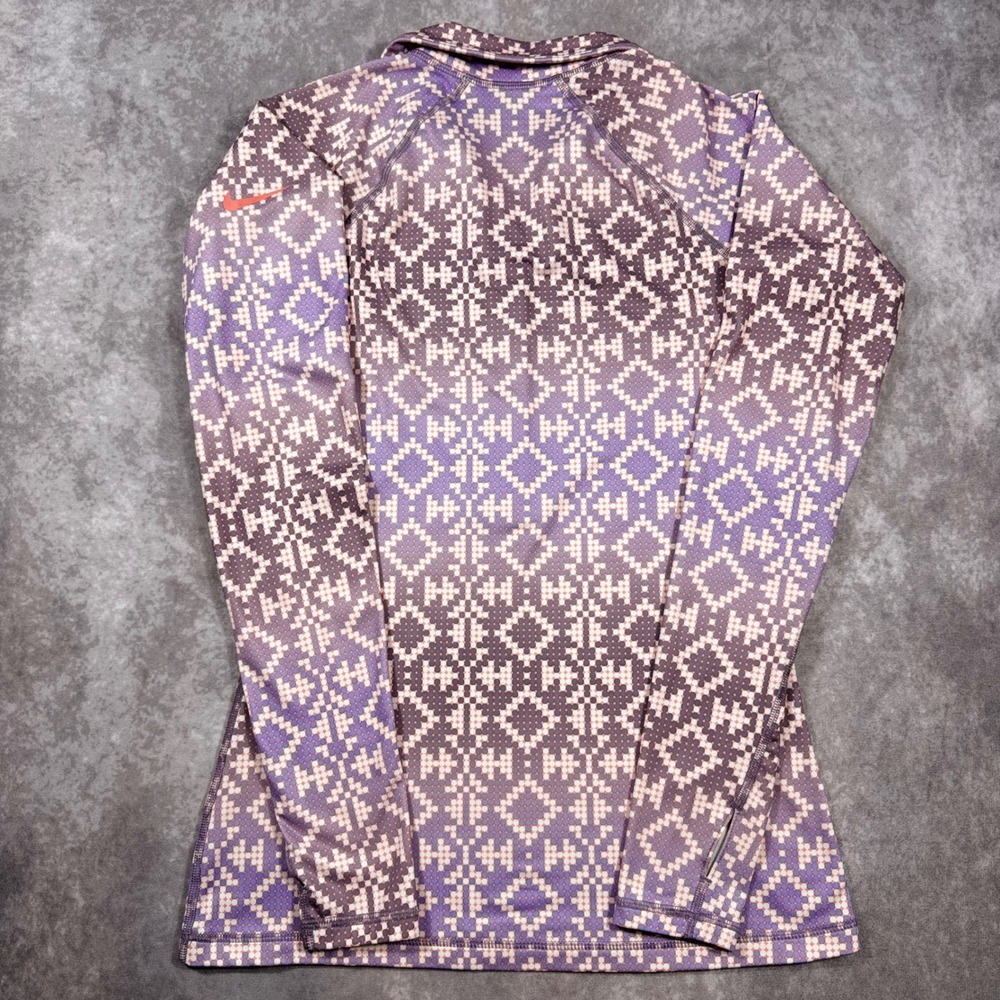 Nike Pro Women Half Zip Training Top Purple Pink Geometric Pixel Long Sleeve M - Picture 3 of 8